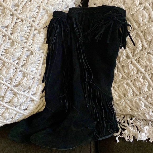 SAM EDELMAN BOHO BOOTS 100% LEATHER SUEDE TALL FRINGE BOOTS MOCCASIN FLAT BOOT 9 - Picture 15 of 16